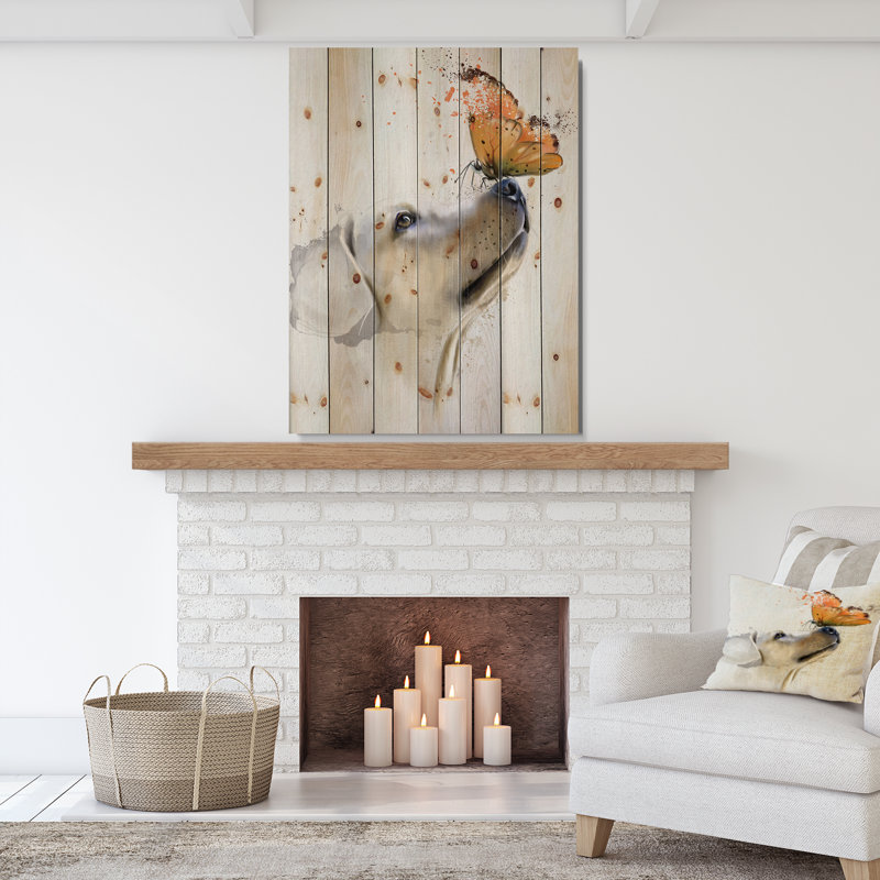Golden retriever avec papillon - peinture sur, H 40 po x l 30 po x P 1 po