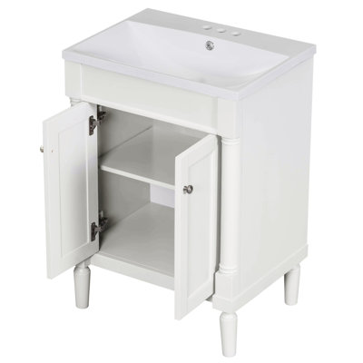 24-Inch Bathroom Vanity With Top Sink And 2-Tier Storage, Modern Design For Enhanced Organization And Durability.