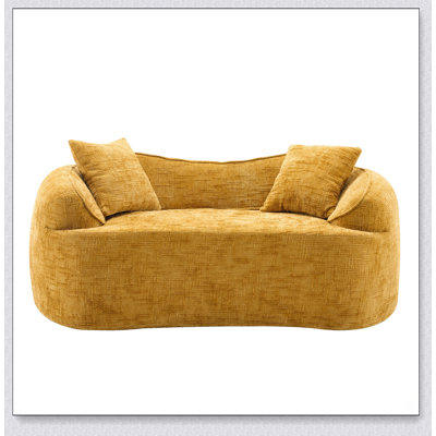 Curved Two-Person Chenille Sofa with Armrests and Pillows, Perfect for Small Living Spaces and Modern Comfort.