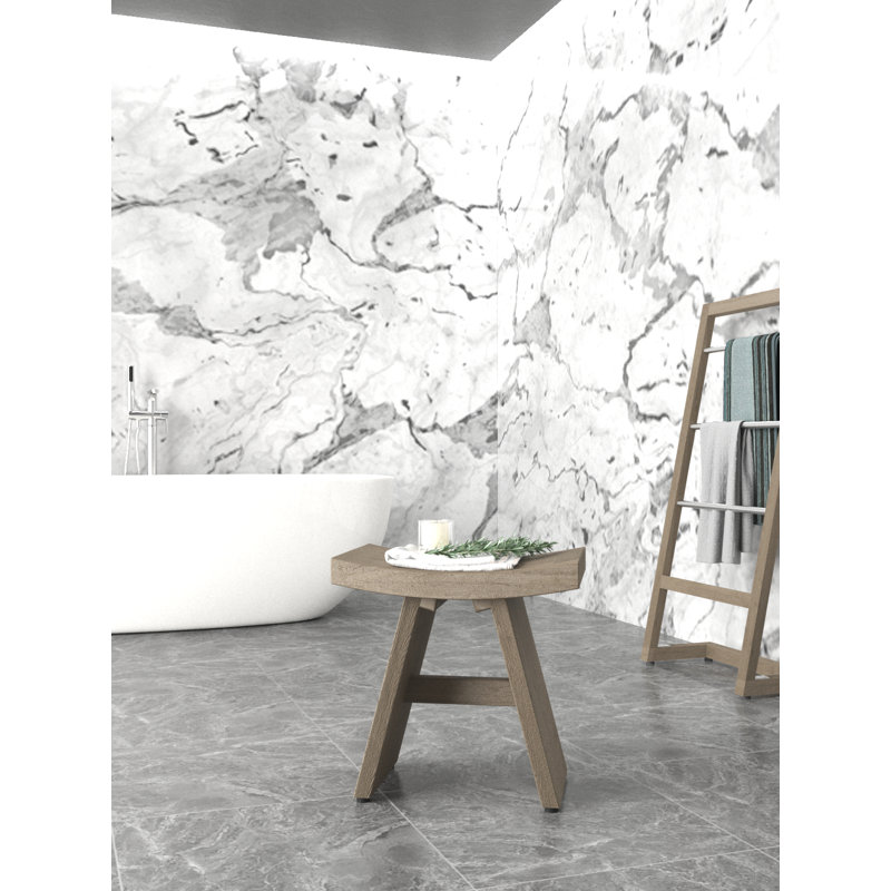 Asia 18'' W Teak Shower Bench, Gray