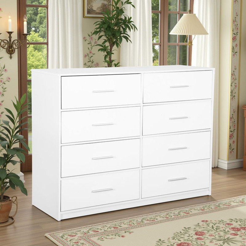 ??8-Drawer Dresser ??Modern Storage Cabinet Accent Chest, White