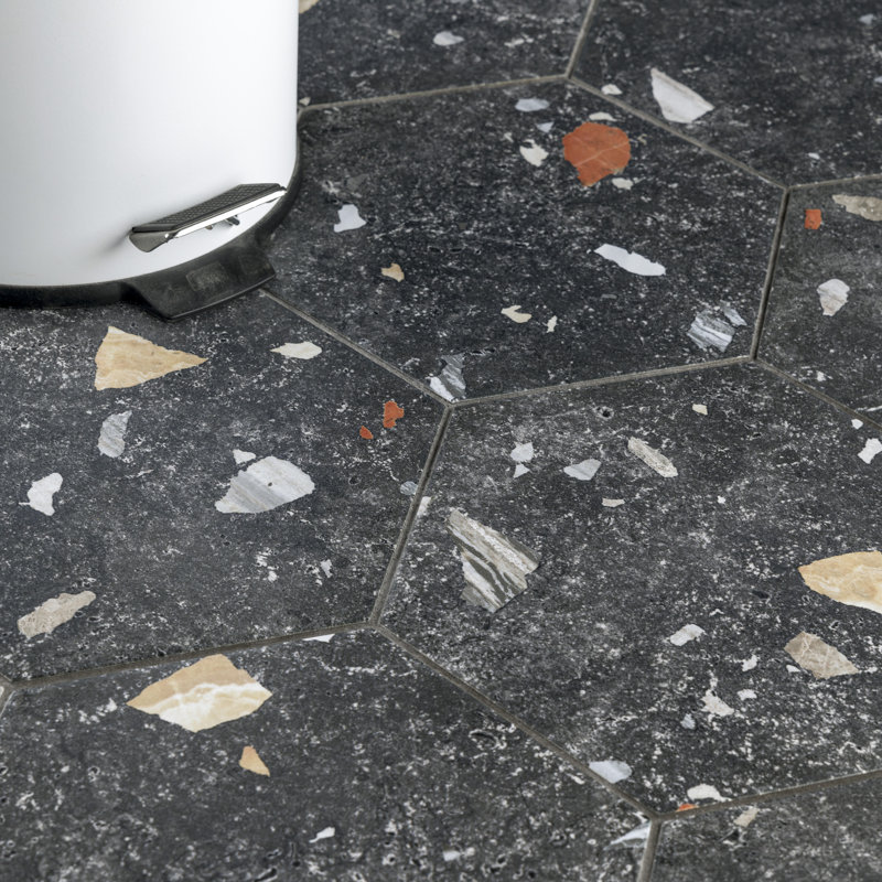 Sonar Hex 9" x 10" Porcelain Stone Look Wall & Floor Tile, Black