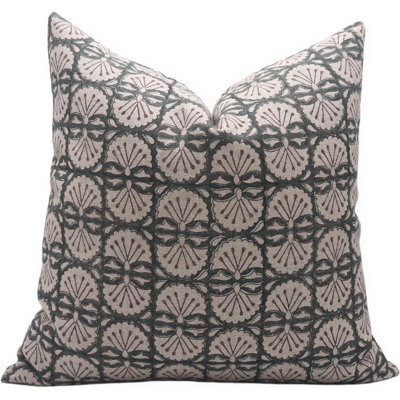 Housse de coussin en lin fabriquée à la main à motif de blocs Fab lin Bejhni - 14 x 14 po