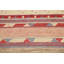 Tapis décoratif en laine ronde rouge/crème/gris de conception unique 7 pi 7 po noué à la main New Age
