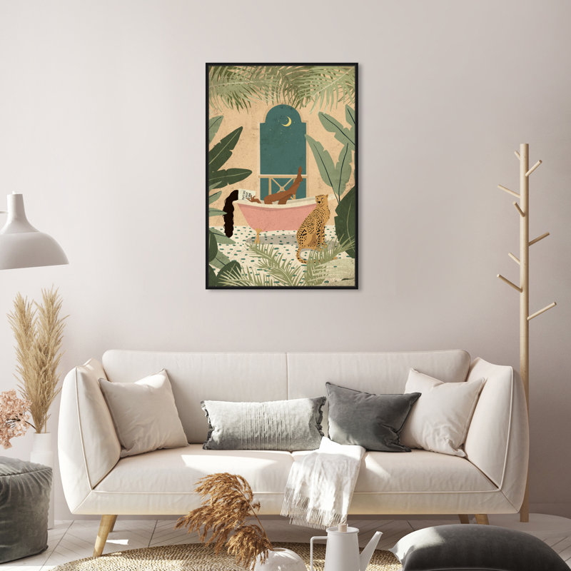 Jungle Bathtime Lounge - Impression sur toile, Toile encadrée, H 24 po x l 16 po, Noir