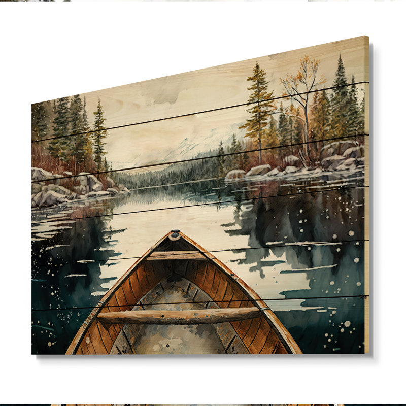 Boydton Winter Canoe Scenery I - impression sans cadre sur bois, H 16 po x l 32 po x P 1 po