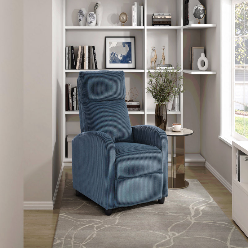 Fauteuil inclinable moderne en velours côtelé bleu doux - structure en bois massif, meubles de salon, Bleu