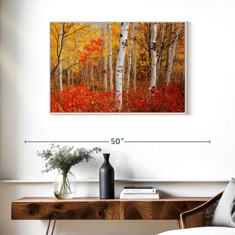 Bouleaux d'automne, Cadre flottant blanc, 37 po x 25 po