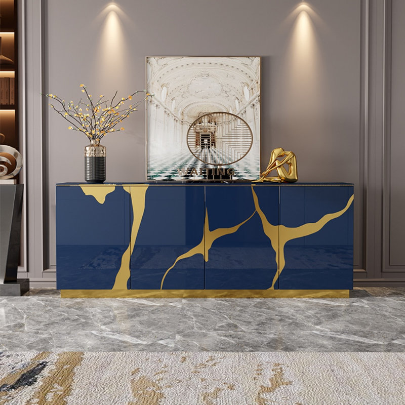Modern Simple Entrance Cabinet 64.9 " W Stainless Steel, Dark Blue