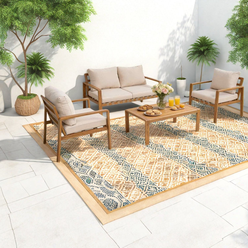 Rustproof Patio Sofas, Aluminum Wood Grain Modern Set For Backyard