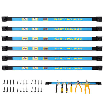 Barre d'outils à aimant robuste 6 pièces, porte-outils magnétique, bande de porte-outils magnétique, pour garage d'atelier, vis de fixation incluses