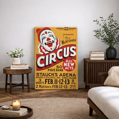 Vintage Circus Typography Poster Artwork, Retro Carnival Advertisement Pictures, Framed Canvas Giclee Print Wall Art