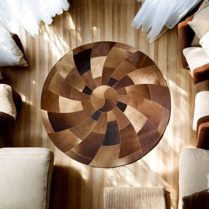 Tapis rond en cuir de vache à spirale ronde