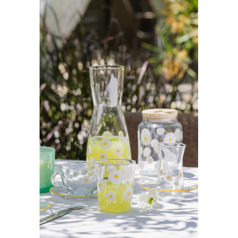 Ensemble de verres à thé Elegant (12 pièces), transparent et jaune, 2,3 x 2,3 x 3,7 pouces | 100% verre, 5,7 oz liq. (6 verres) et soucoupe 5 x 5 x 0,6 pouces (6 pièces) | Idéal pour les amateurs de thé, lavage à la main recommandé pour la longévité