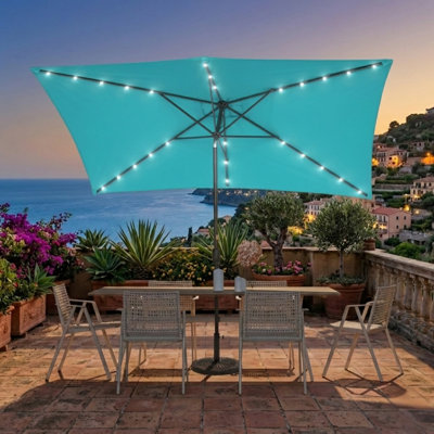 Parasol de table de marché 10 x 6,5 pi à DEL, auvent résistant aux rayons UV et bouton inclinable