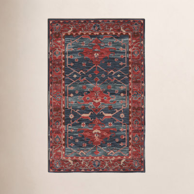Red Blue Hand-Tufted Wool Oriental Rug
