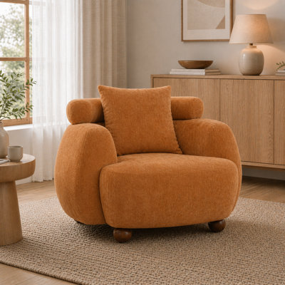 AUKFA 38" Nordic Style Bucket Chair Chenille Fabric with Soft Cushion & Pillow, for Living Room, Study, Caramel Color