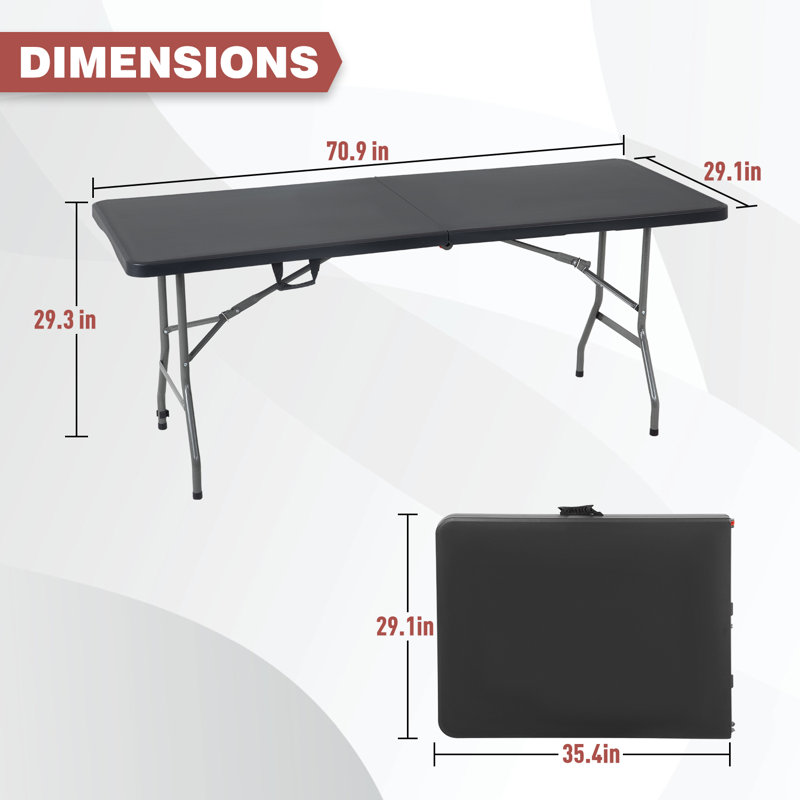 6ft Folding Tables Plastic Resin Table with Collapsible Alloy Steel Frame Plastic Table for Indoor Outdoor Camping BBQ Picnic