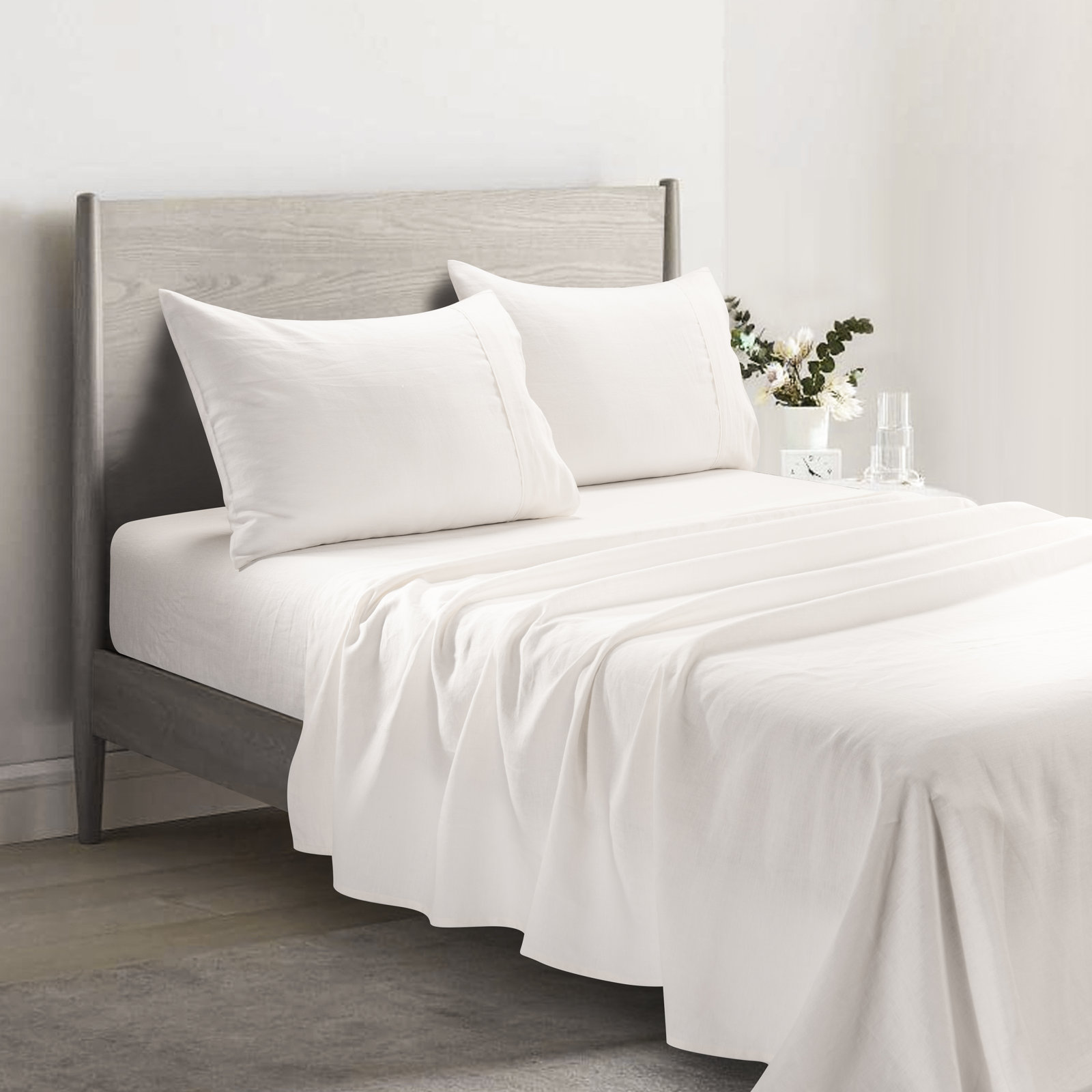 Linen Sheet Set, Queen Case Pack + 1 Fitted Sheet + 2 Pillowcases, Ivory