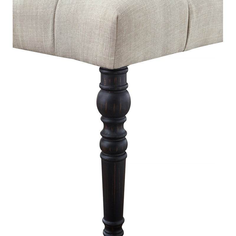 Tufted Turned Leg  Dining Bench, Tan