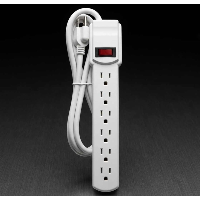  2 Ft Power Strip Surge Protector, 6 Outlet power strip With 90 joules Surge , Heavy Duty Plug, Grounded, Integrated Circuit Breaker, 3-Prong, Wall Mount