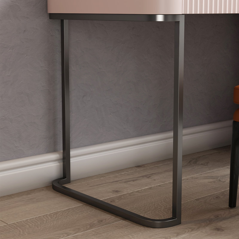 Dressing Table with Mirror, Pale Pink//Grey, 53.1" W x 23" D x 29.5" H