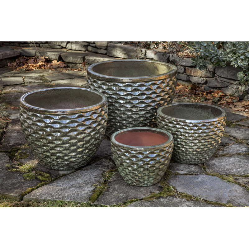 Honeycomb Handcrafted Round Terracotta Planter, 25.25" H x 19" W x 19" D, Aqua