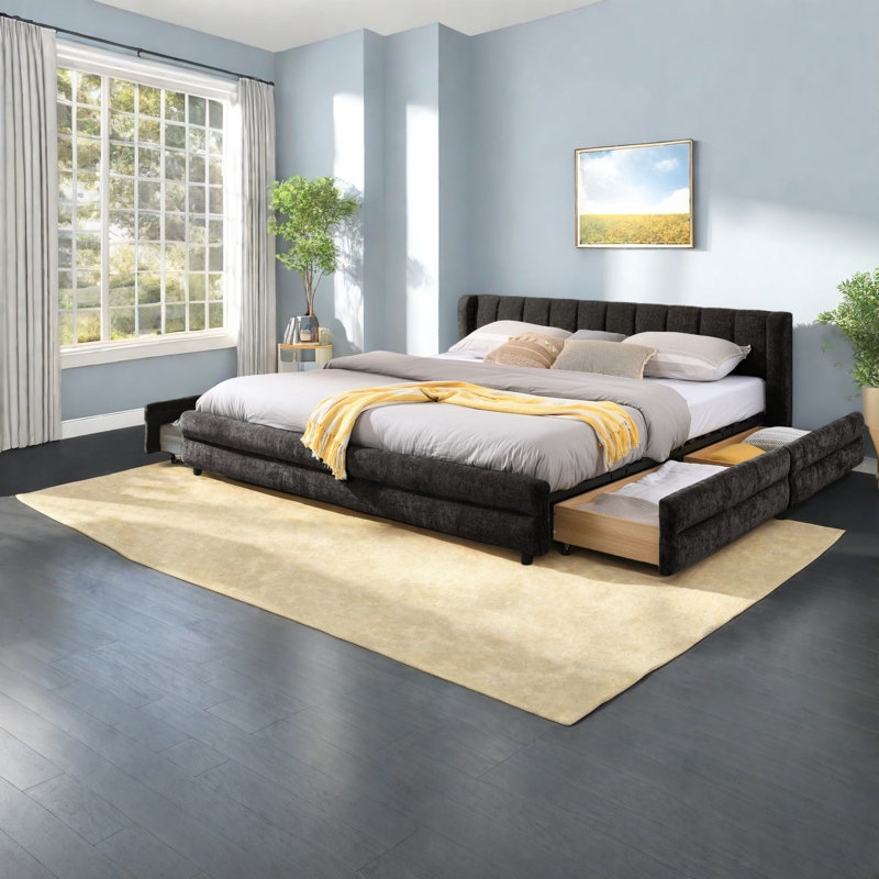 Lits tapissiers spacieux très grand avec tissu chenille et rangement