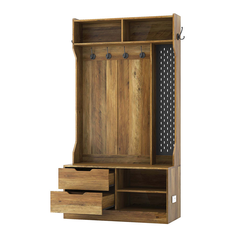 Hall Tree with 6 Hooks,Coat Hanger, Entryway Bench, Storage Bench,for Entrance, Hallwa,brown, Brown