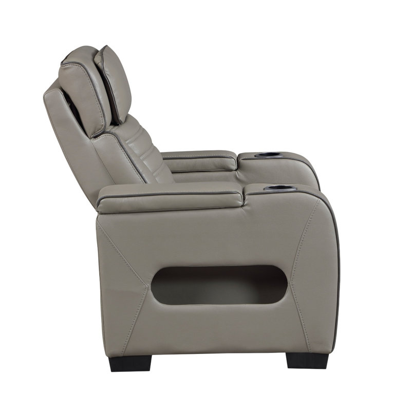 Cyrus Power Recliner, Headrest, Heat Massage, USB Ports, LED, Gray Leather, Gray Faux Leather