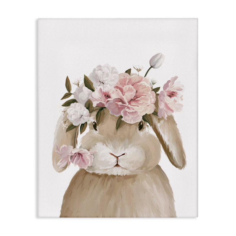 Toile douce lapin et fleurs, design par Anna Lischenko, H 20 po x l 16 po