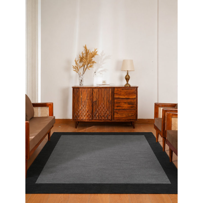 Hand-Knotted Wool Eco-Friendly Area Rug - Square | Charcoal Black | Contemporary Design | Area Rugs for Living room
