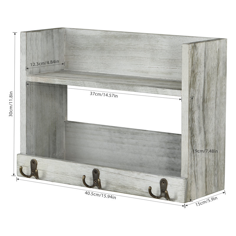 Aleanna Floating Shelf with Hooks, Olive Green