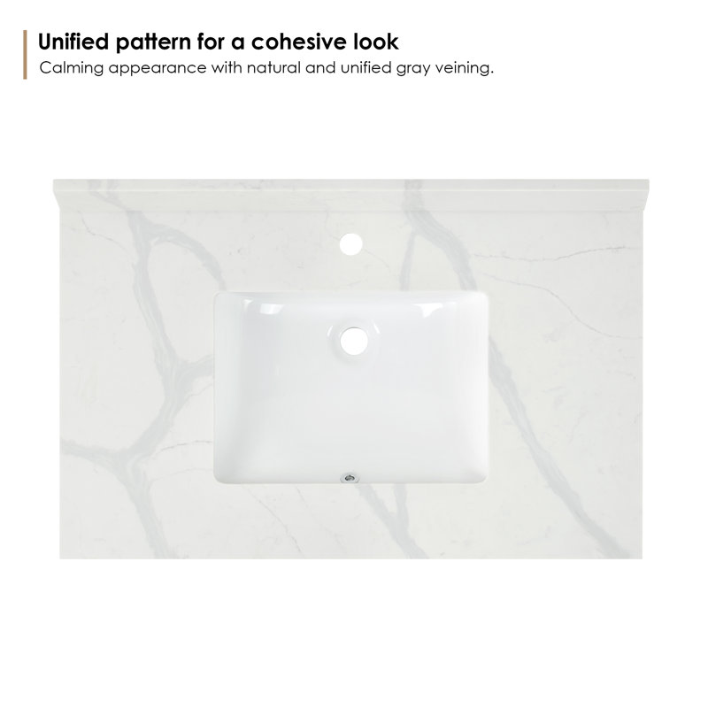 Arbios 36" Calacatta White Quartz Vanity Top with Sink