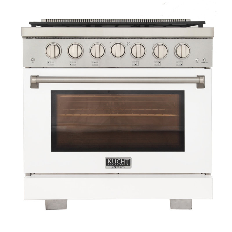 KUCHT Professional 36 in. 5.2 cu. ft. Propane Gas Range and Convection Oven in White with True Simmer Burners, Liquid Propane