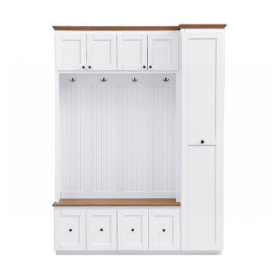 78.7''H Entryway Hall Tree with Storage Bench, 5-in-1 Hall Tree Farmhouse Coat Rack Shoe Bench with Cabinets, Drawers & Hooks for Hallway, Entryway, Living Room, Mudroom