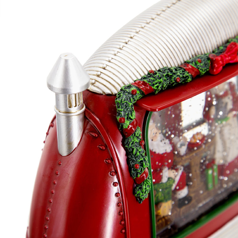 Camper With Mr & Mrs Santa Tea Time LED/Water Spinning/2 Way Switch - 11.3" X 4.4" X 8"H - Red/White/Green