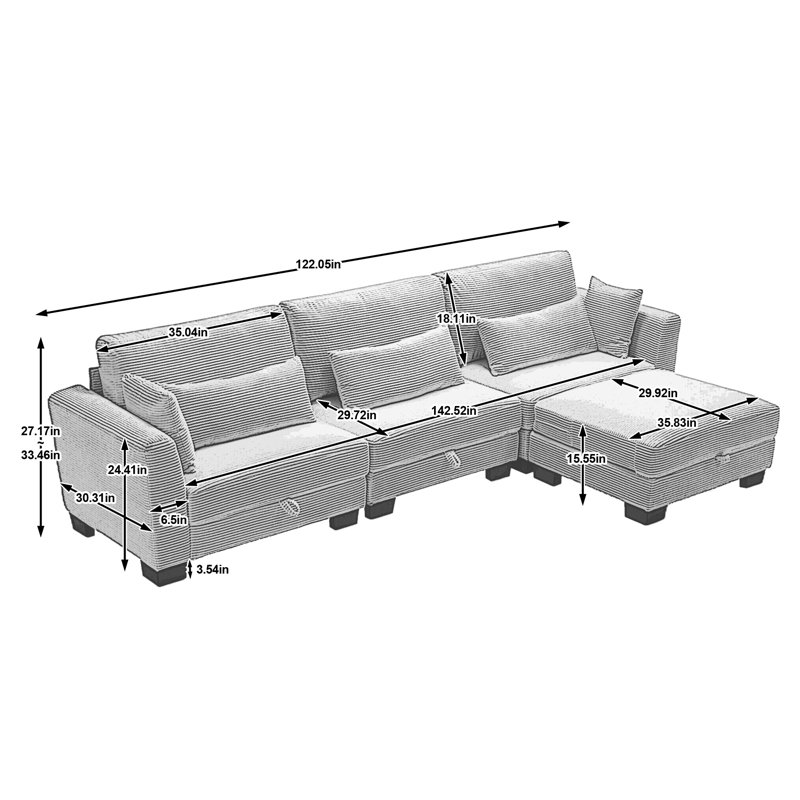 Canapé en L avec rangement réglable, Beige