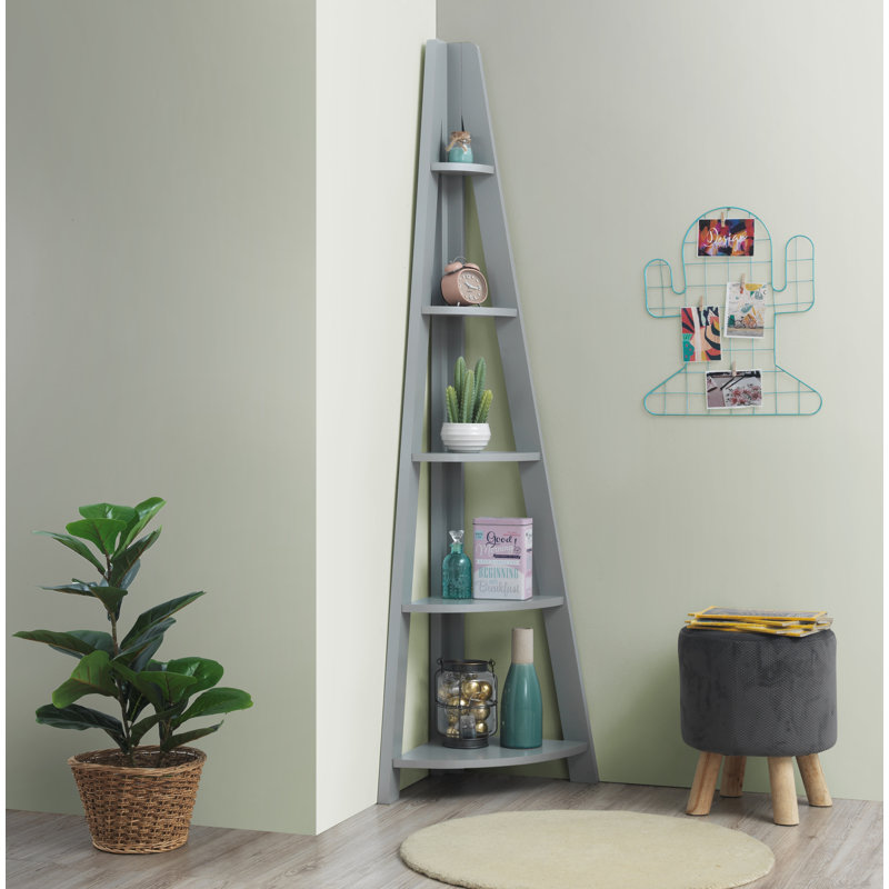 Arelious 175.4cm H x 38.6cm W Corner Bookcase, Light Grey