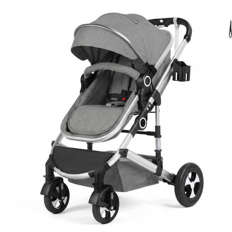 Convertible Baby Stroller, Folding High Landscape Infant Carriage, Adjustable Canopy, Diaper Bag, Anti-Shock, Dark Gray