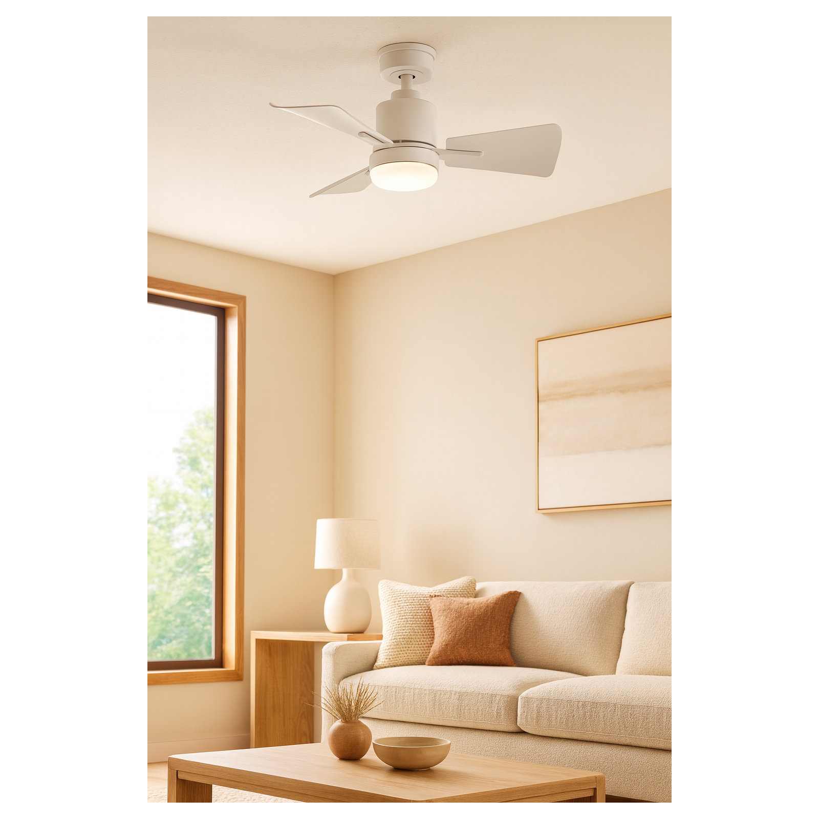 30" Leventhal 3  - Blade LED Smart Standard Ceiling Fan with Wall Control and Light Kit Included, Matte White