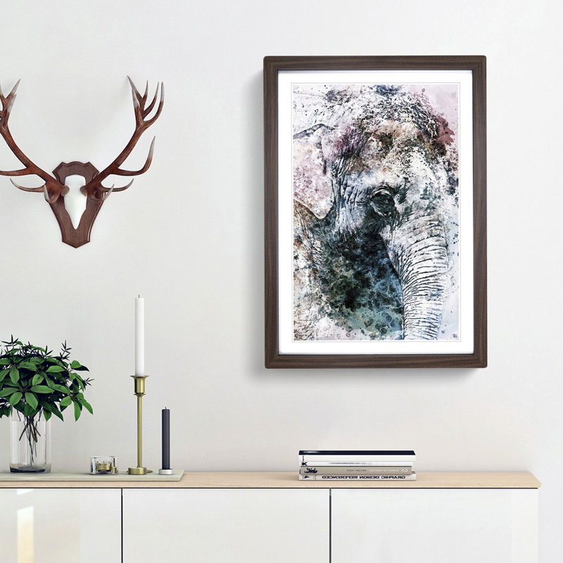 Graceful Elephant Portrait in Abstract - Picture Frame Painting Print, Walnut Framed, 87cm H x 62cm W x 2cm D