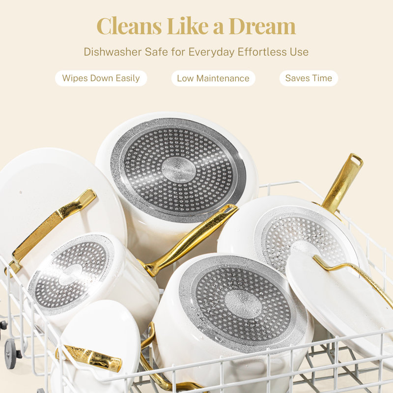 Cream and Gold 11-Piece Nonstick Aluminum Cookware Set