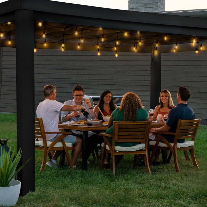 Trenton 16' x 12' Black Galvanized Steel Pergola with Canopy