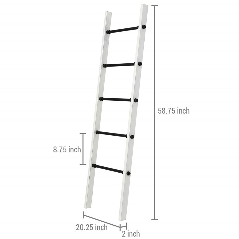 Wall-Leaning 5 ft Blanket Ladder, Black/White