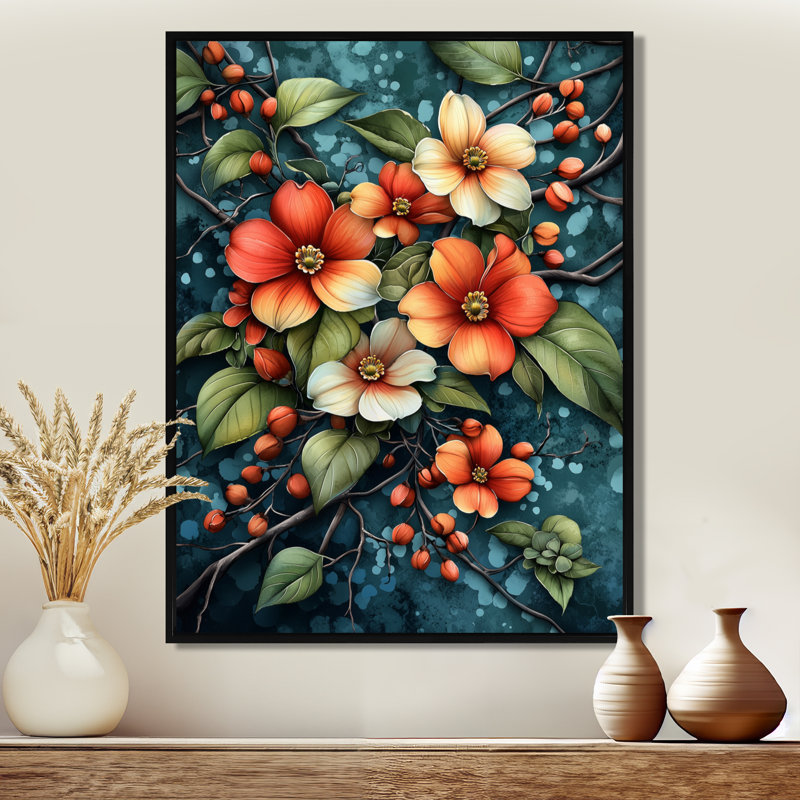 Korte cornouiller une symphonie de branches et de fleurs III - cornouiller grand art mural, H 44 po x l 34 po, Noir