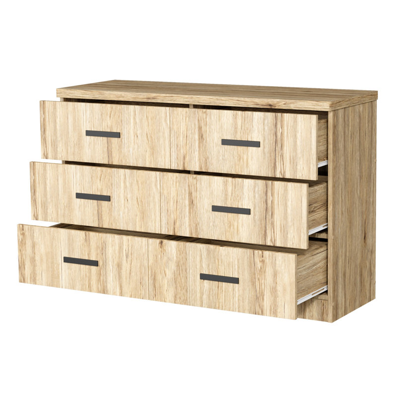 Commode 6 tiroirs Barstis, Chêne naturel