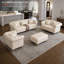Ensemble de canapé Chesterfield modulaire 6 places en similicuir avec pouf beige/blanc-917663501