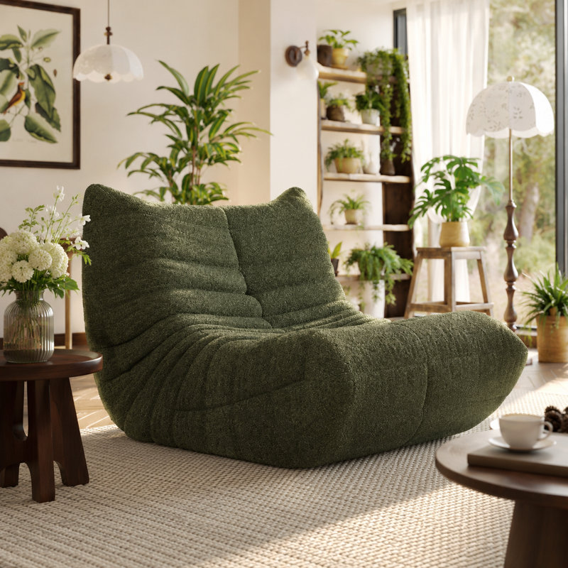 Chaise longue rembourrée en mousse Sherpa de 32,7 po de large avec capitonnage, Vert