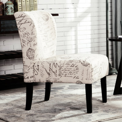 English Letter Print Accent Chair, White Blend, Armless, Contemporary Style, Removable Parts, Contemporary, Back And Legs